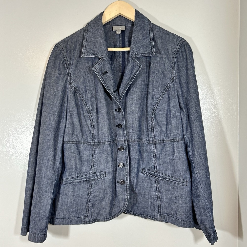 J.Jill Denim Blazer Women's 16 Preppy Jean Jacket Tailored Seaming Preppy